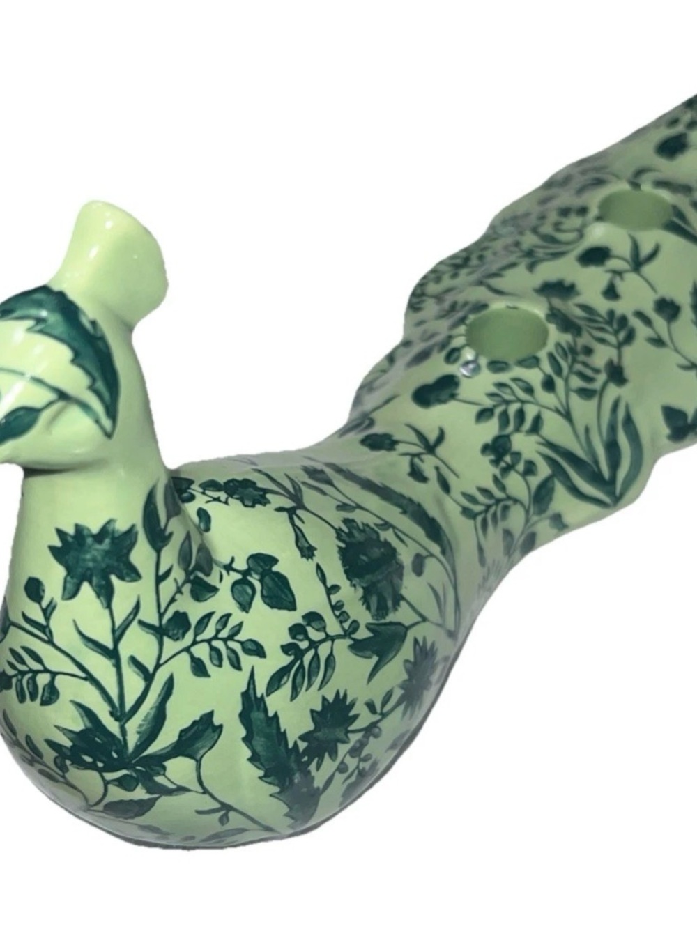 Anthropologie Peacock Taper Candle Holder Stoneware Green Floral Festive NEW